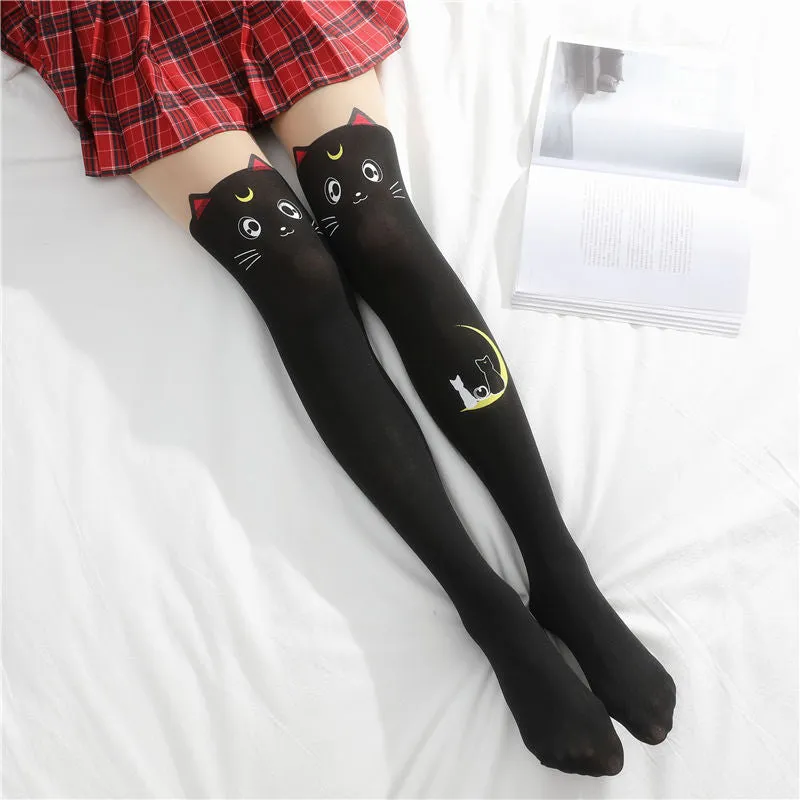 New Hot Girl Bone Bow Socks Streetwear Girls Black Sweet Cute Pink Y2K Harajuku Lolita Fishnet Stockings Thigh High Stockings