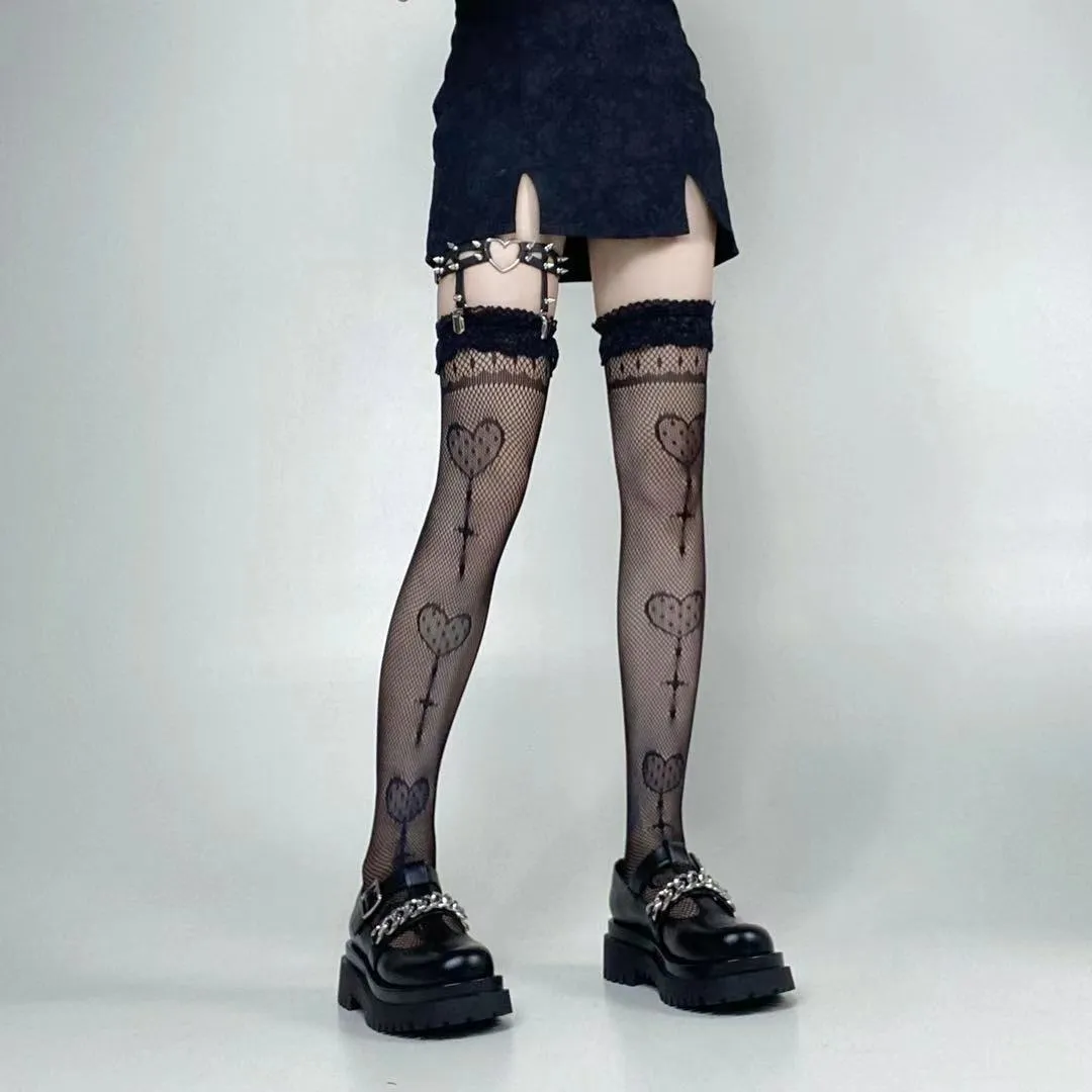 New Hot Girl Bone Bow Socks Streetwear Girls Black Sweet Cute Pink Y2K Harajuku Lolita Fishnet Stockings Thigh High Stockings
