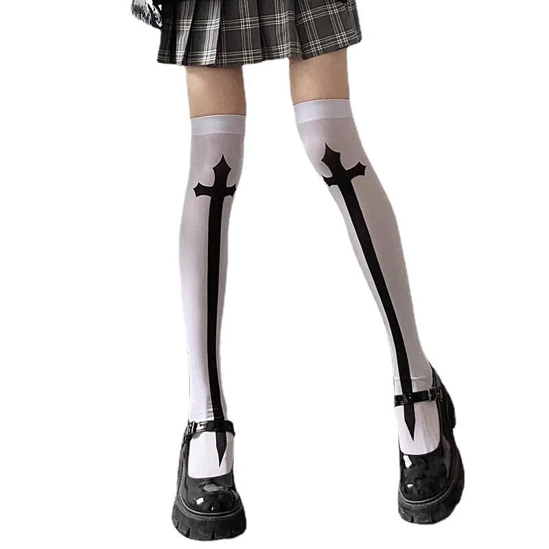 New Hot Girl Bone Bow Socks Streetwear Girls Black Sweet Cute Pink Y2K Harajuku Lolita Fishnet Stockings Thigh High Stockings