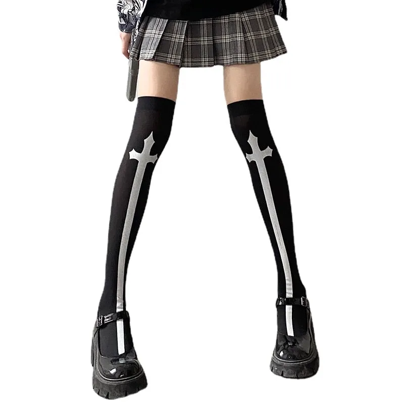 New Hot Girl Bone Bow Socks Streetwear Girls Black Sweet Cute Pink Y2K Harajuku Lolita Fishnet Stockings Thigh High Stockings