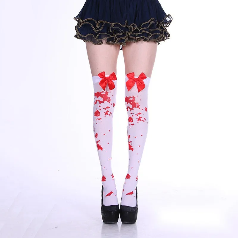 New Hot Girl Bone Bow Socks Streetwear Girls Black Sweet Cute Pink Y2K Harajuku Lolita Fishnet Stockings Thigh High Stockings