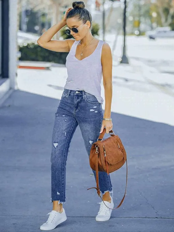 Women's Ripped Straight Leg Jeans